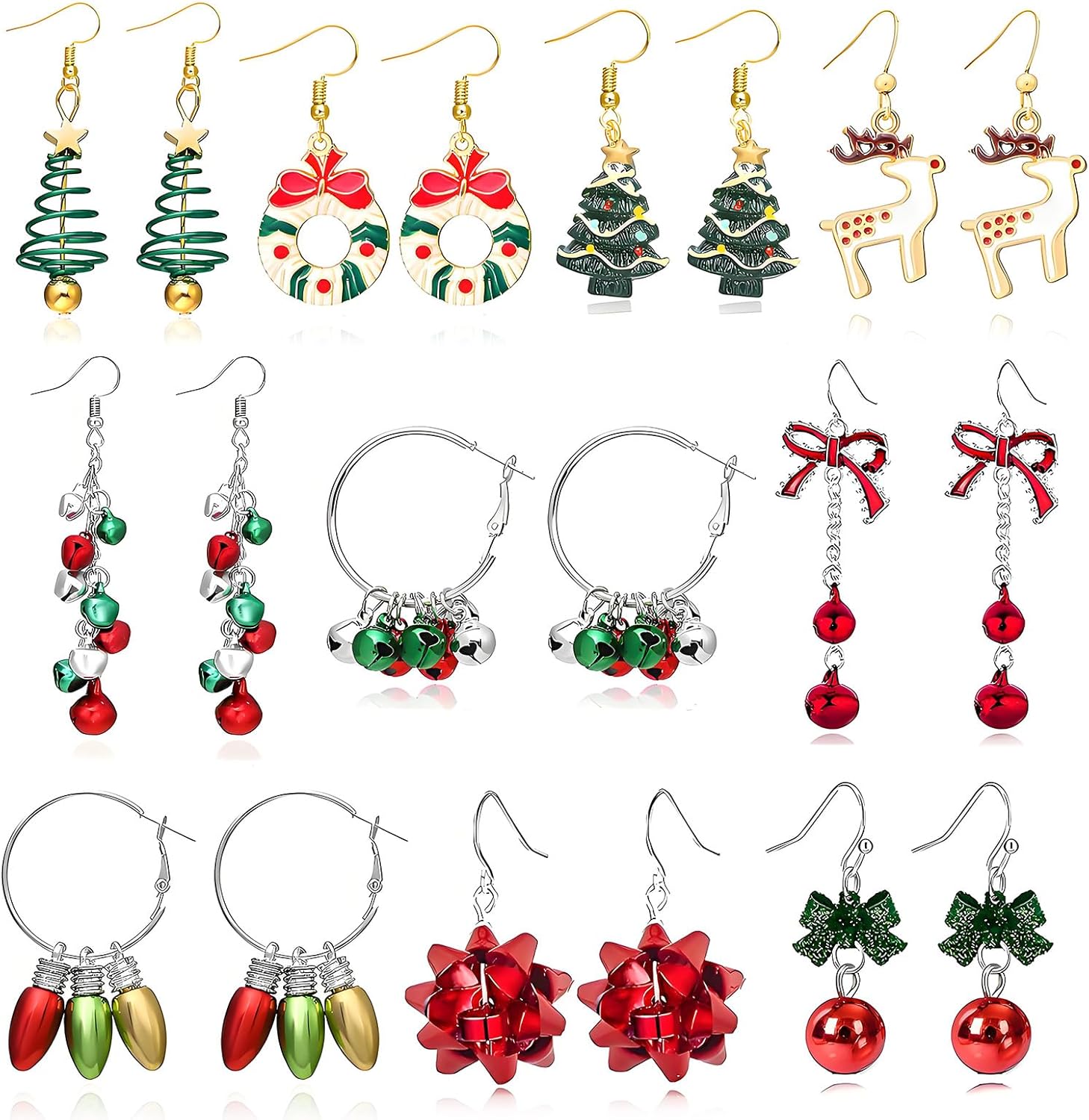 Christmas Earrings for Women Holiday Gifts JingleBall Snowflake Bow Earrings Dangle Stocking Stuffers Christmas Dresses Accessories for Women Cute Xmas Party Jewelry Gifts