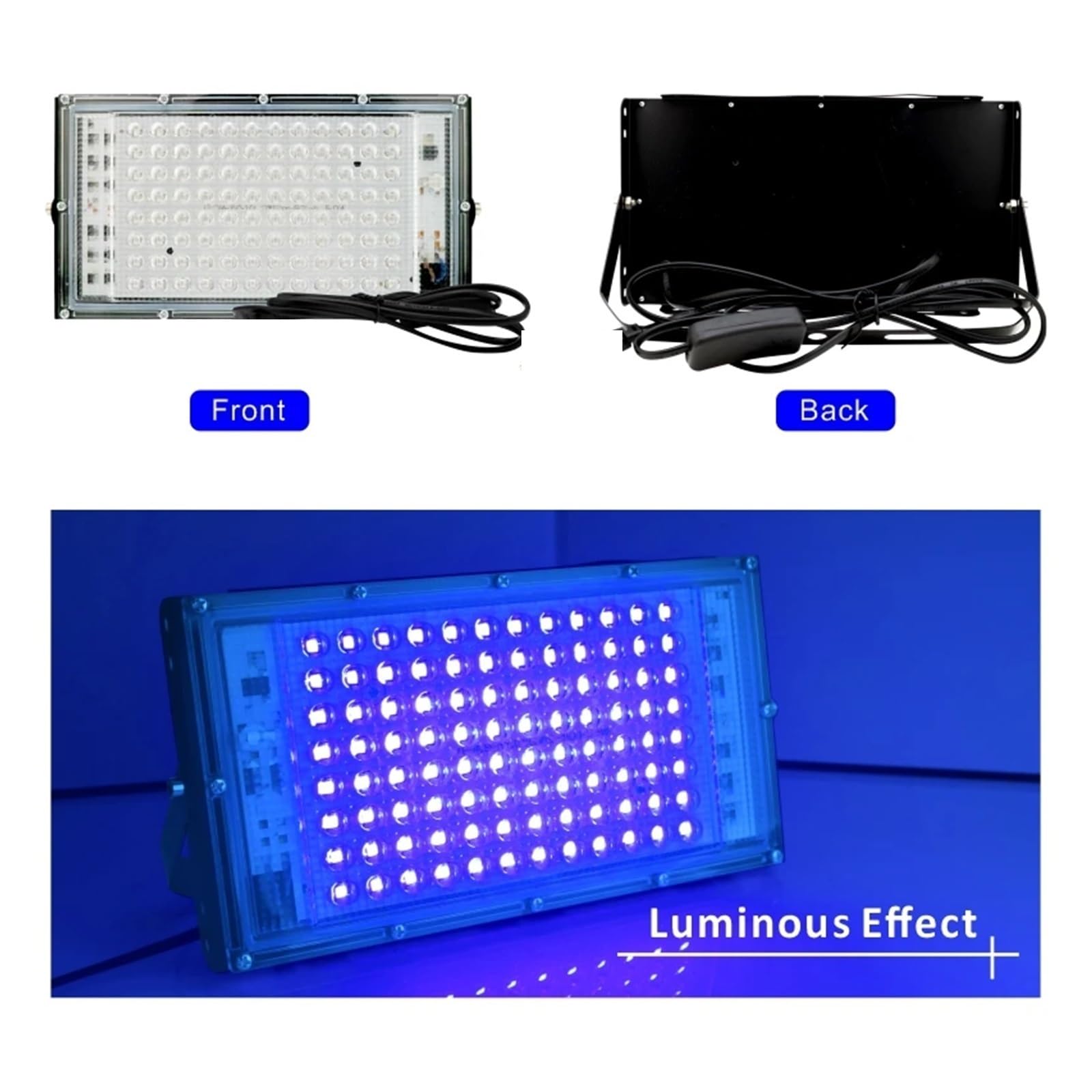 Proiettore UV a LED 50W 100W Luce for Feste 395nm 400nm IP65 Lampada da palco Fluorescente Ultravioletta Impermeabile con Spina(100w)