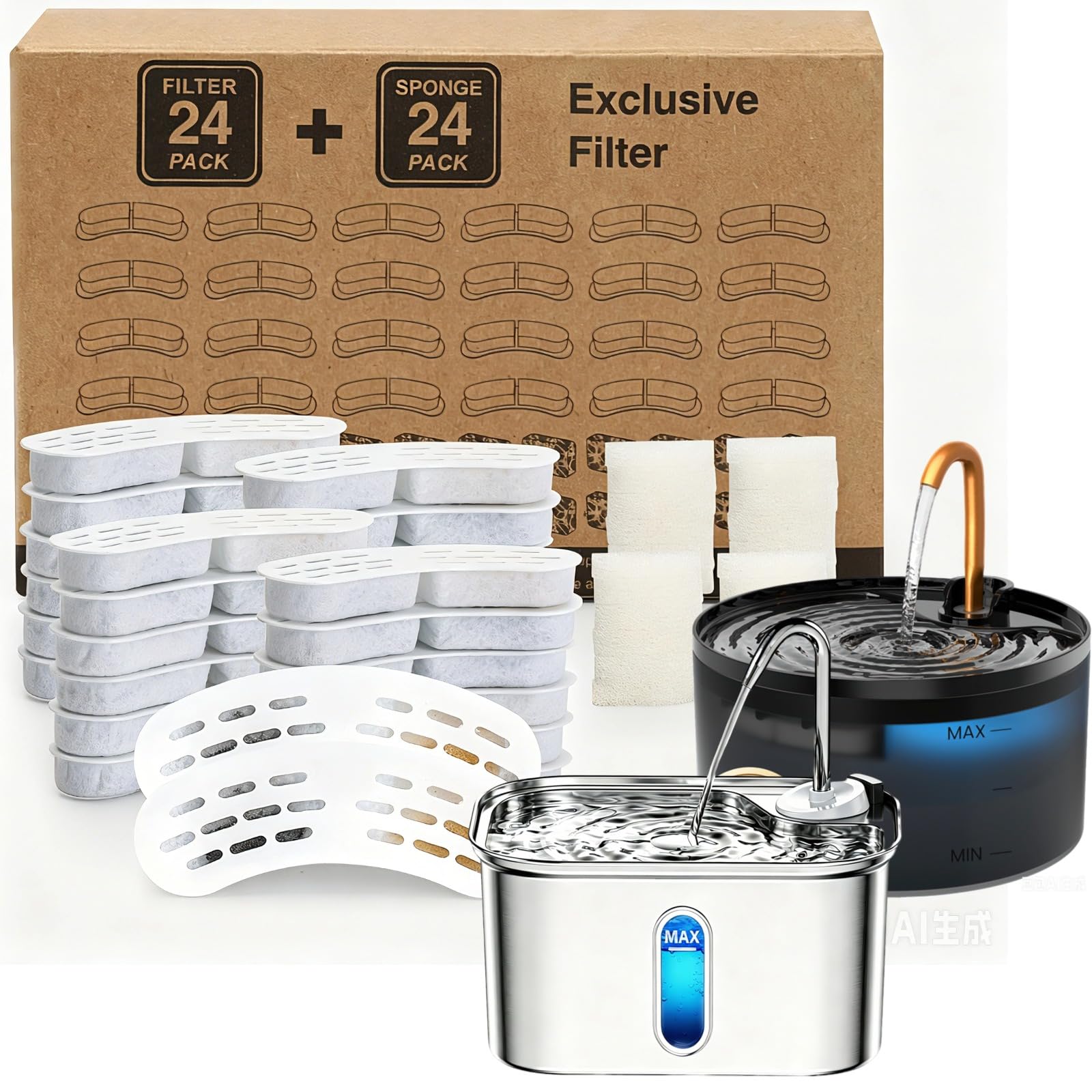 Filtro de fuente de repuesto para gatos Misfans S003 S005 con 24 esponjas filtrantes