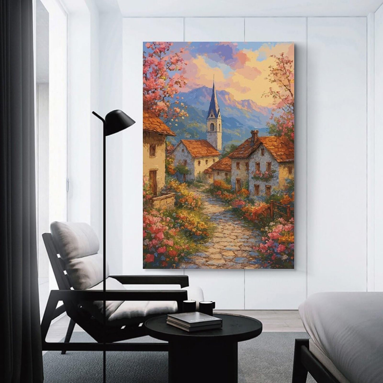 Junmoney Unframe-Style-7 Wall Decor Canvas Print Idyllic Village Scene With Flowers, 20X30inch(50X75cm), For Home Lounge, Bedroom Or Reading Nook, Canvas Styling For A Polished Room Look