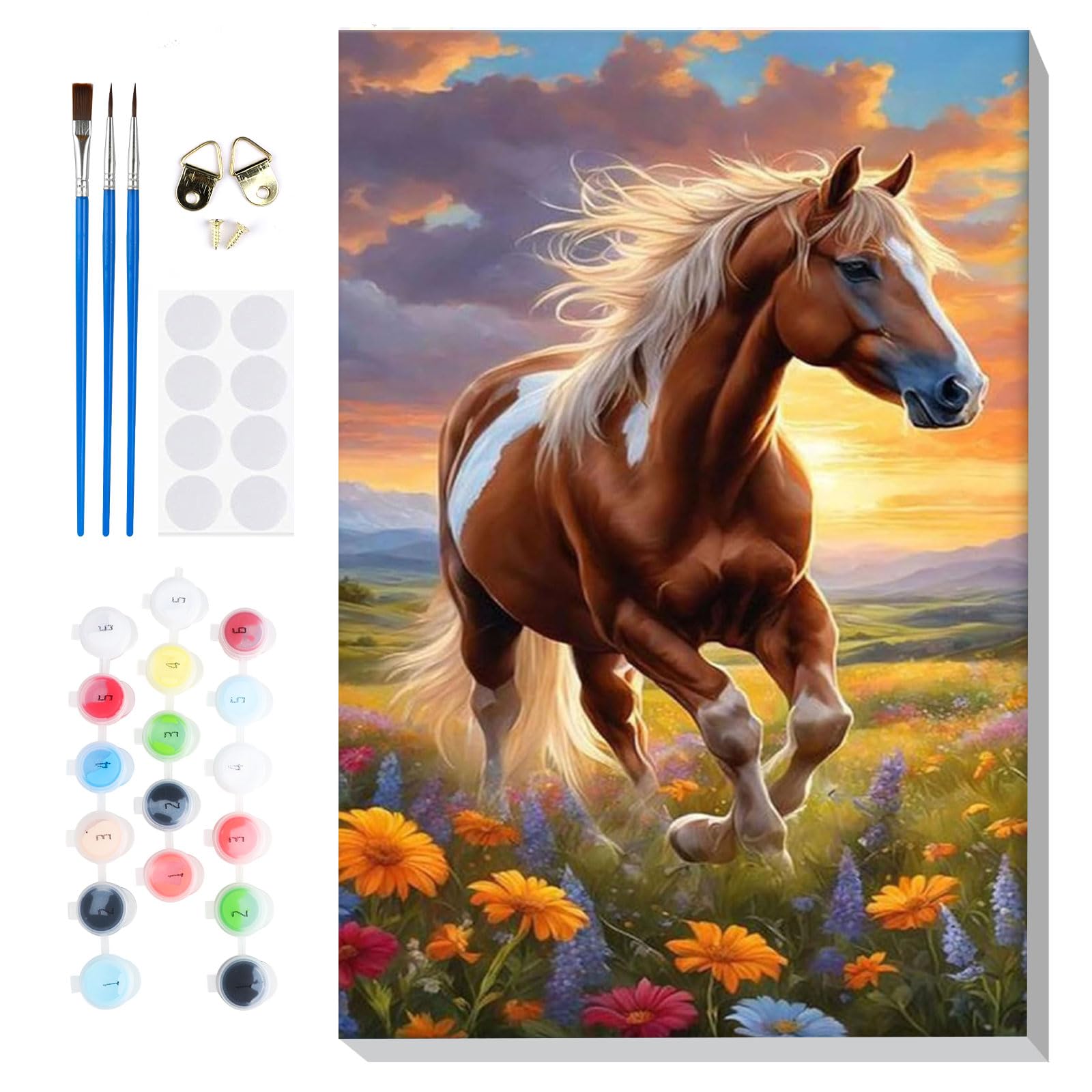 Lxmsja Paint by Numbers Horse for Adults Beginner with Frame, Horse Painting by Numbers for Adults on Canvas, DIY Acrylic Animals Painting Kit Art and Crafts Gifts for Home Wall Decor, 8x12inch