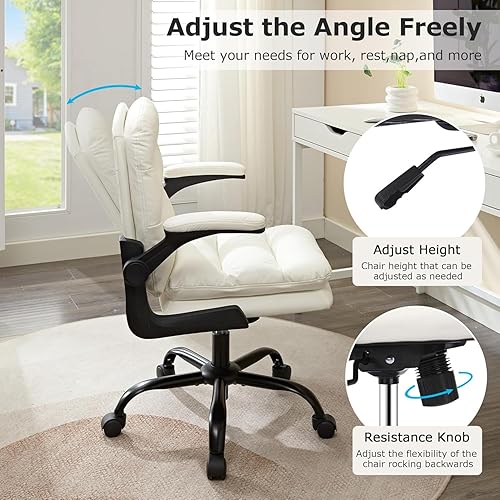 Miniatura 3 de VECELO Silla giratoria ergonómica de escritorio de oficina con reposabrazos abatible y altura ajustable, soporte lumbar y cojín grueso de piel