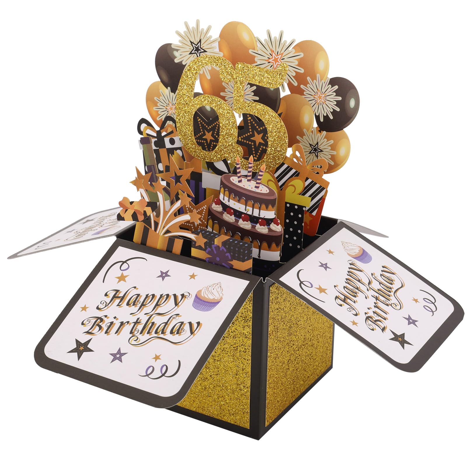 Happy 65th Birthday Pop-Up Card, Multicolored Birthday 3D Greeting Cards with Envelopes Funny Pop-Up Box Decoration for Men Women Best 65th