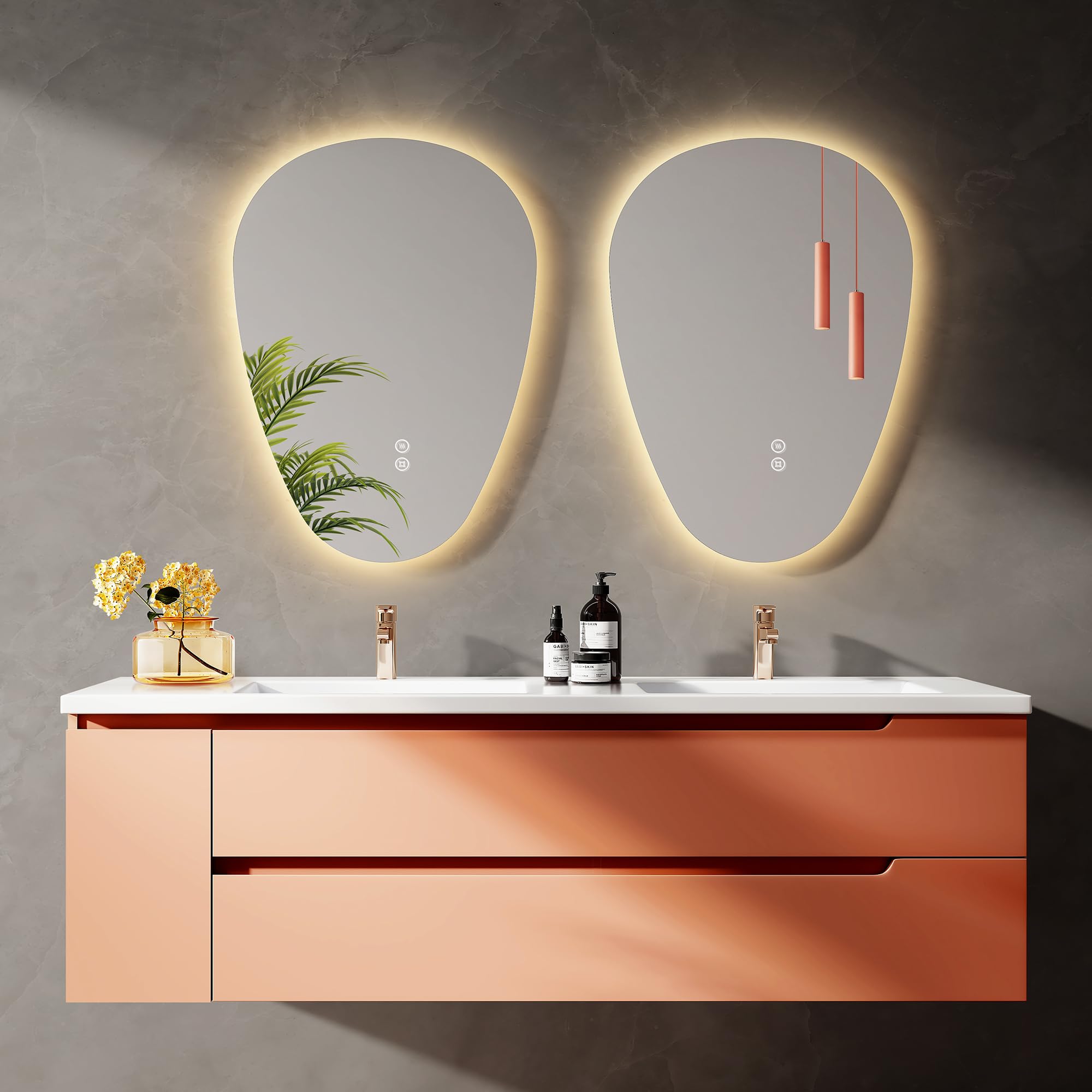 EMKE Miroir Salle De Bain 80x60cm, Asymétrique, Tactile, 3