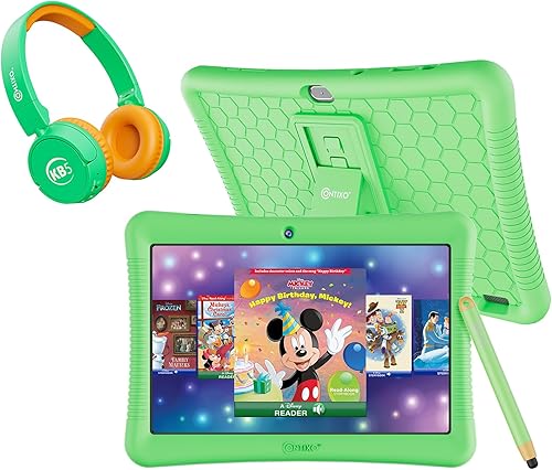 Paquete de tableta Contixo K102 para niños de 10" - Auriculares inalámbricos para niños, 32GB, más de 80 libros electrónicos de Disney (valor de