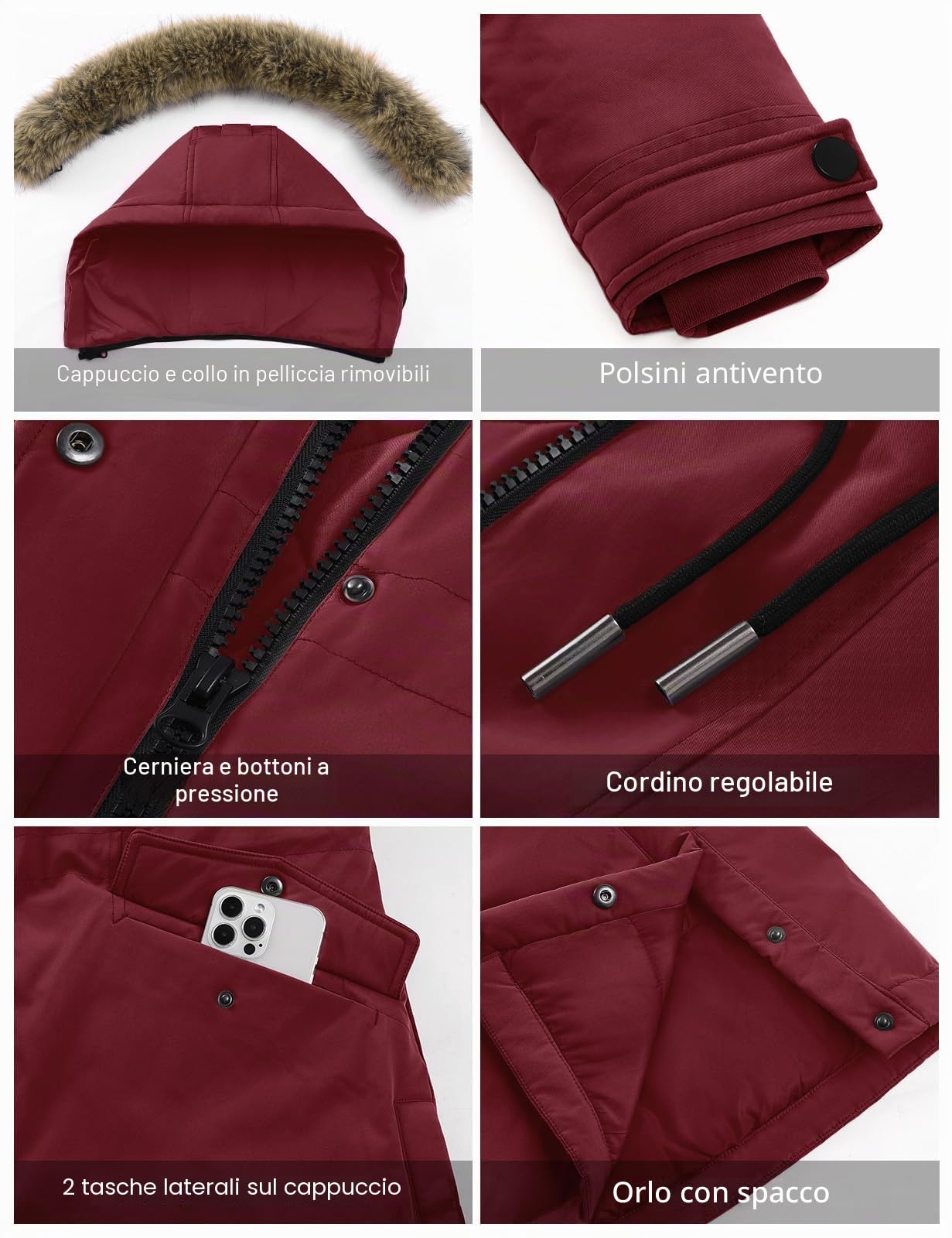 CMTOP Giacca Invernale Donna Media Lunga Cappotto Impermeabile Calda Comodi Antivento Parka Giubbotto Elegante Moda con Cappuccio Staccabile in Pelliccia Jacket Slim Fit con Zip Tasche