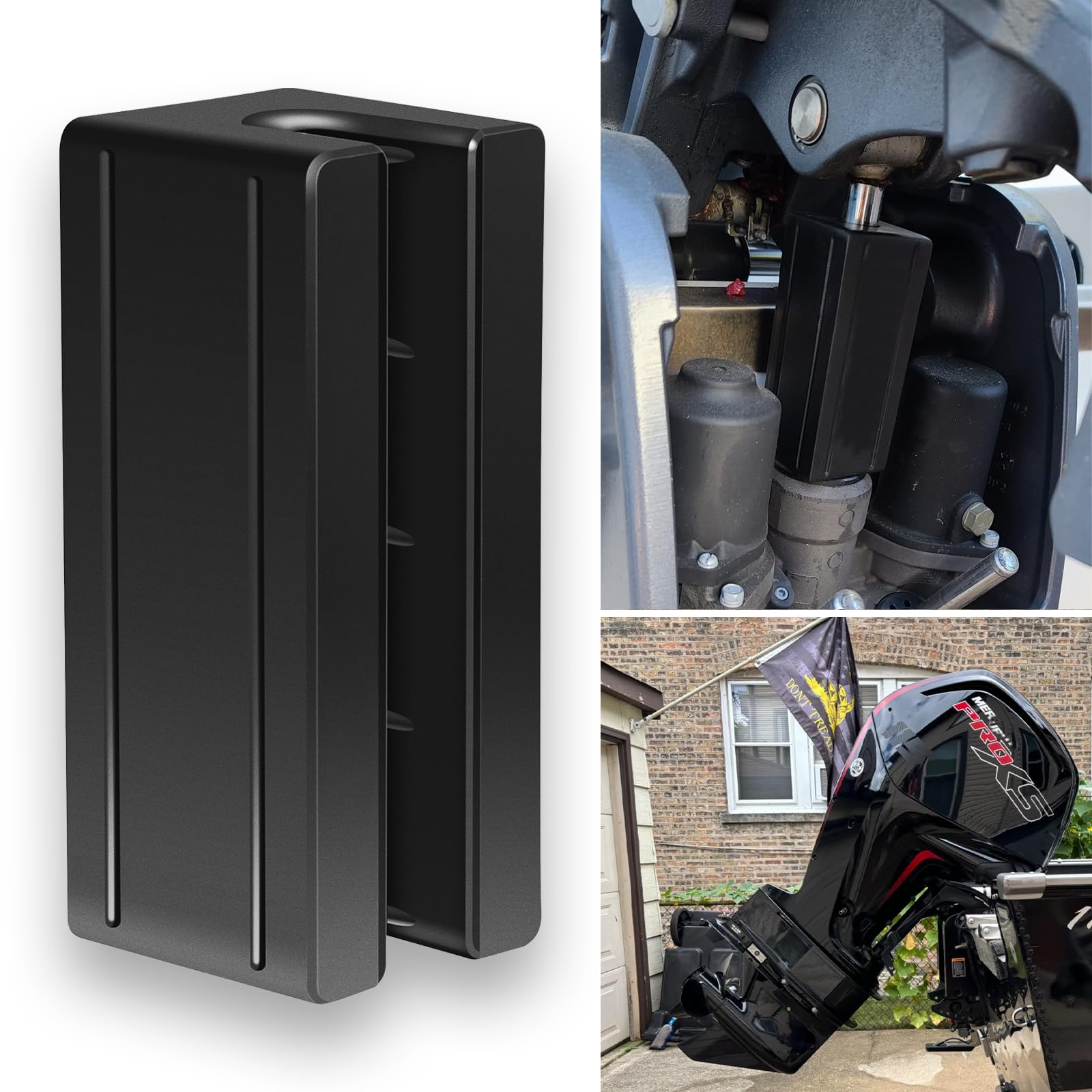 Transom Saver-Unterstützung und Anhänger-Motorschlösser für Single Ram Außenborder Mercury Evinrude Johnson Yamaha Honda und Tohatsu Gummi schwarz Universal-Motorunterstützung