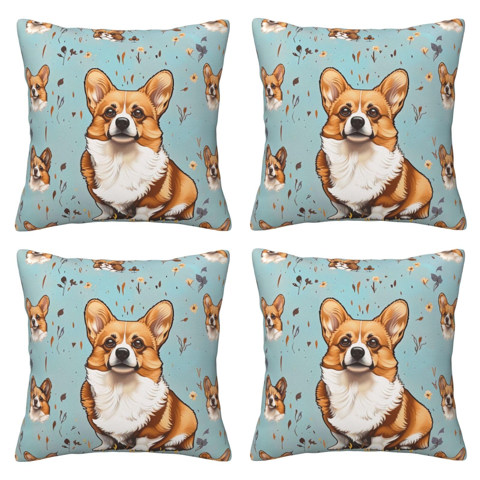 Corgi Throw Pillow Cases 4 Pack Square Pillowcases Super Soft Pillow Protectors With Zipper for Couch Livingroom Sofa Bed Office Car,40x40 CM