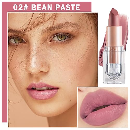 Vista 47 de Lápiz labial mate nude aterciopelado, brillo de labios, no se decolora, no pegajoso, lápiz labial color nude, tinte de labios mate, de larga
