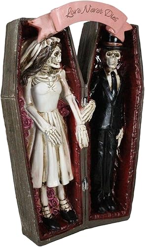 Miniatura 4 de Ebros Gift Love Never Dies - Figura decorativa de 10 pulgadas de alto, esqueleto de boda, pareja nupcial tomados de la mano dentro del ataúd