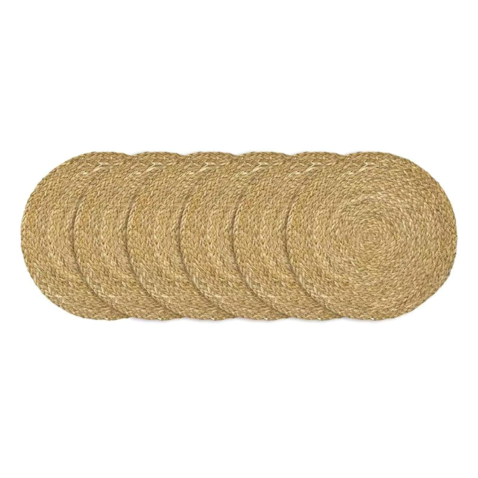 1 6pc Organic Woven Round Coasters 33cm Heatproof Nonslip Table Mats for Dining Kitchen Accessories Handwoven Placemat Set