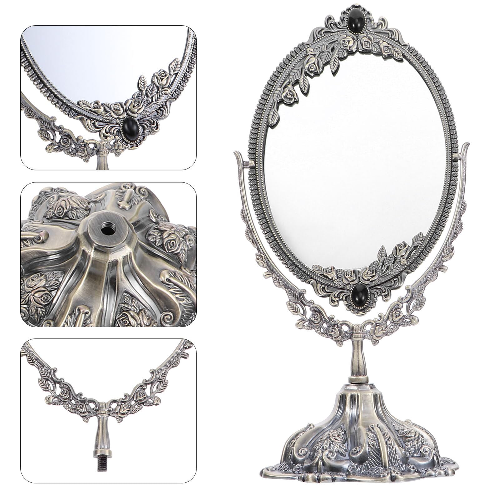 Cabilock Espejo Retro de Sobremesa Giratorio de Metal con Soporte, Espejo de Maquillaje Antiguo de Alta Definición para Obsequio y Uso Interior