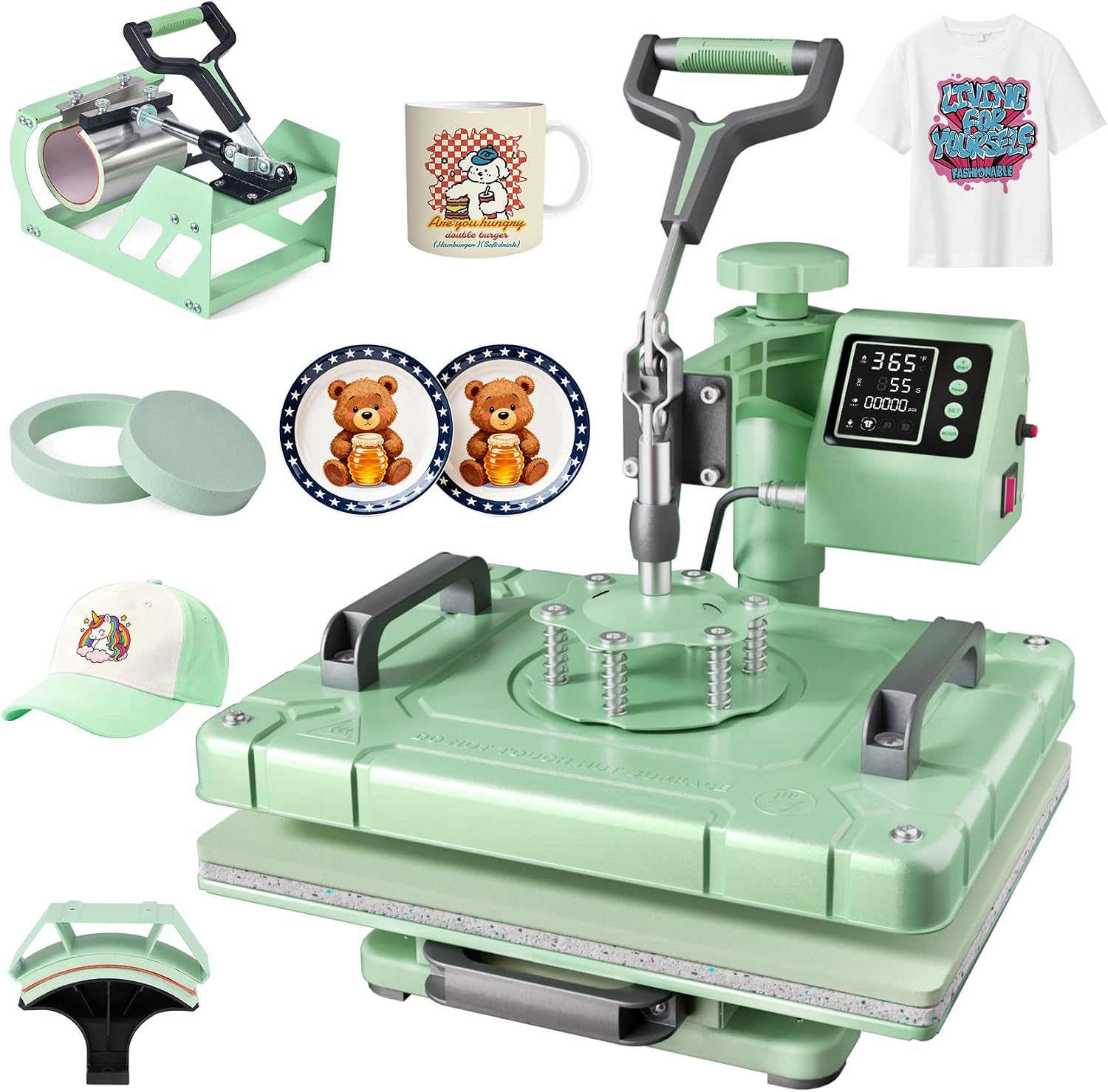 Seeutek Heat Press 5 in 1 Heat Press Machine 12x15 inch T Shirt Pressing Machine with 360 Degree Swing Away, Multifunction Heat Transfer Sublimation Combo for T Shirts Mugs Hat Plate Cap