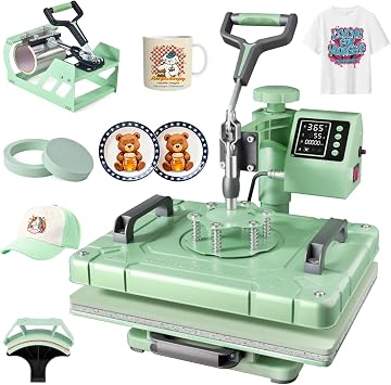 Seeutek Heat Press 5 in 1 Heat Press Machine 12x15 inch T Shirt Pressing Machine with 360 Degree Swing Away, Multifunction Heat Transfer Sublimation Combo for T Shirts Mugs Hat Plate Cap