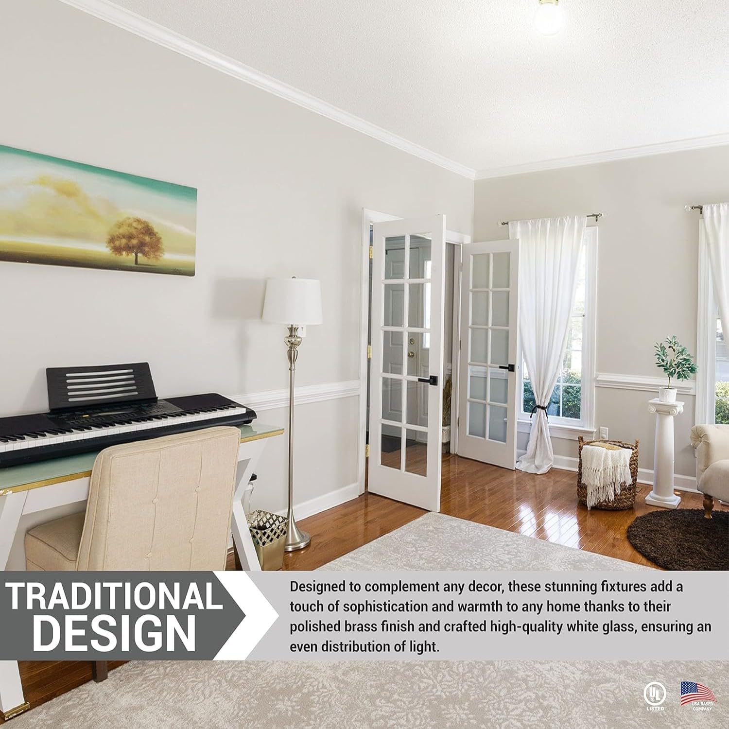 Diodesy- 8-Inch Globe Ceiling Light Fixture Use A19 Bulb (Not Included) Polished Brass White Glass 100W Max Dimmable E26 Medium Base- Flush Mount for Hallway Bedroom Kitchen Entryway Bathroom Closet