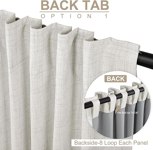 Miniatura 3 de 100% Blackout Shield Cortinas opacas de lino para dormitorio de 36 pulgadas de largo, con pestaña trasera, bolsillo para barra, cortinas para sala