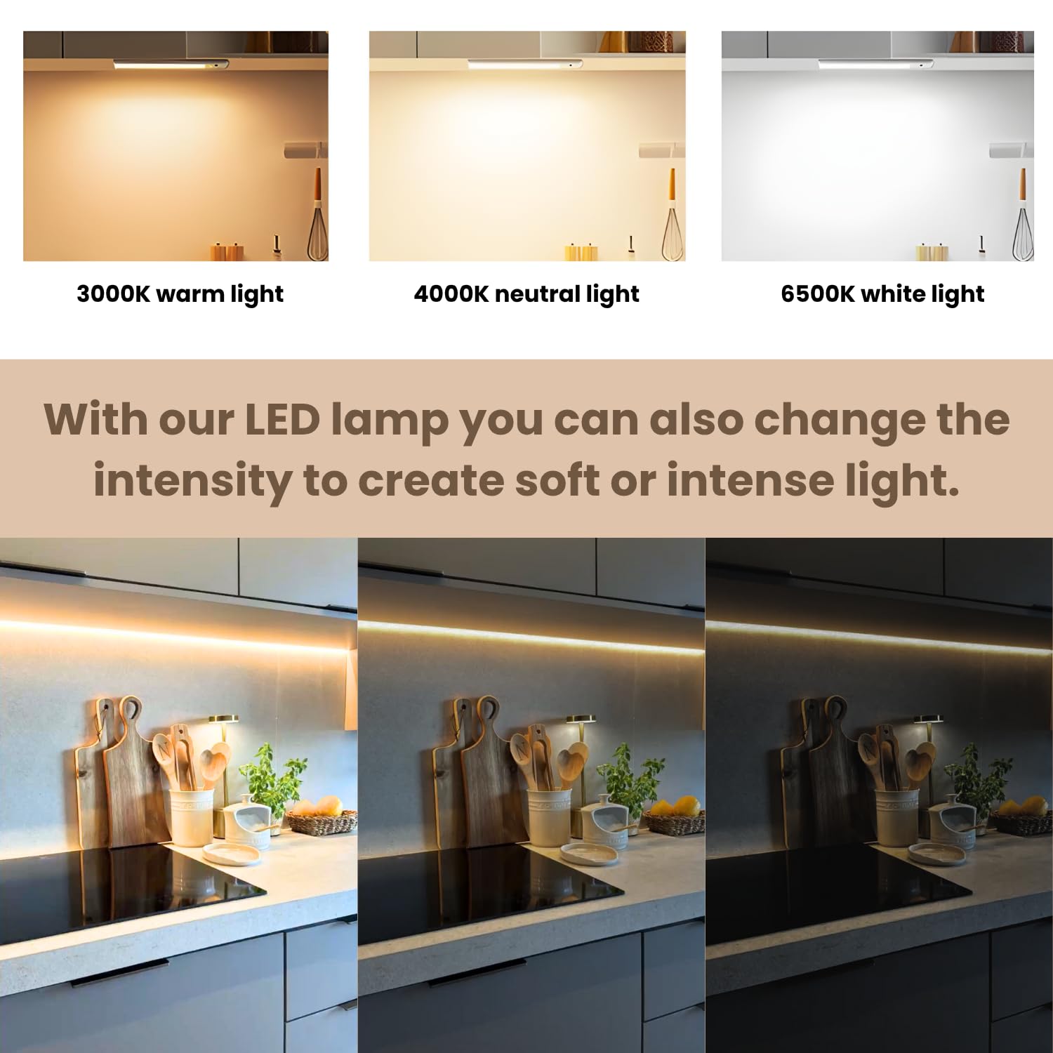 Evotrade Luminella Sottopensile LED Marbella con Dimmer Tattile e ON/OFF a Sfioramento – Luce Regolabile 3000-6500K, Lunghezza 60 cm, Cavo 1,5 m con Spina Europea, per Cucina e Ufficio