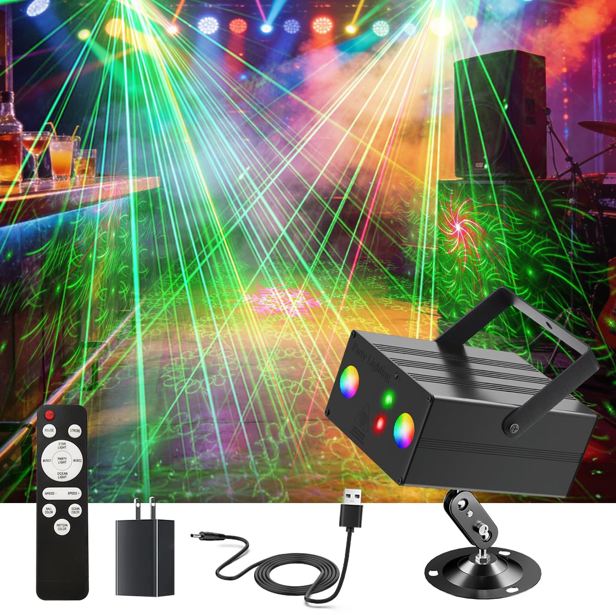 Projecteur LED stroboscopique DJ RVB avec activation sonore pour fêtes, Noël, club, bar, cadeau, anniversaire, rave, appareil d'éclairage de scène.