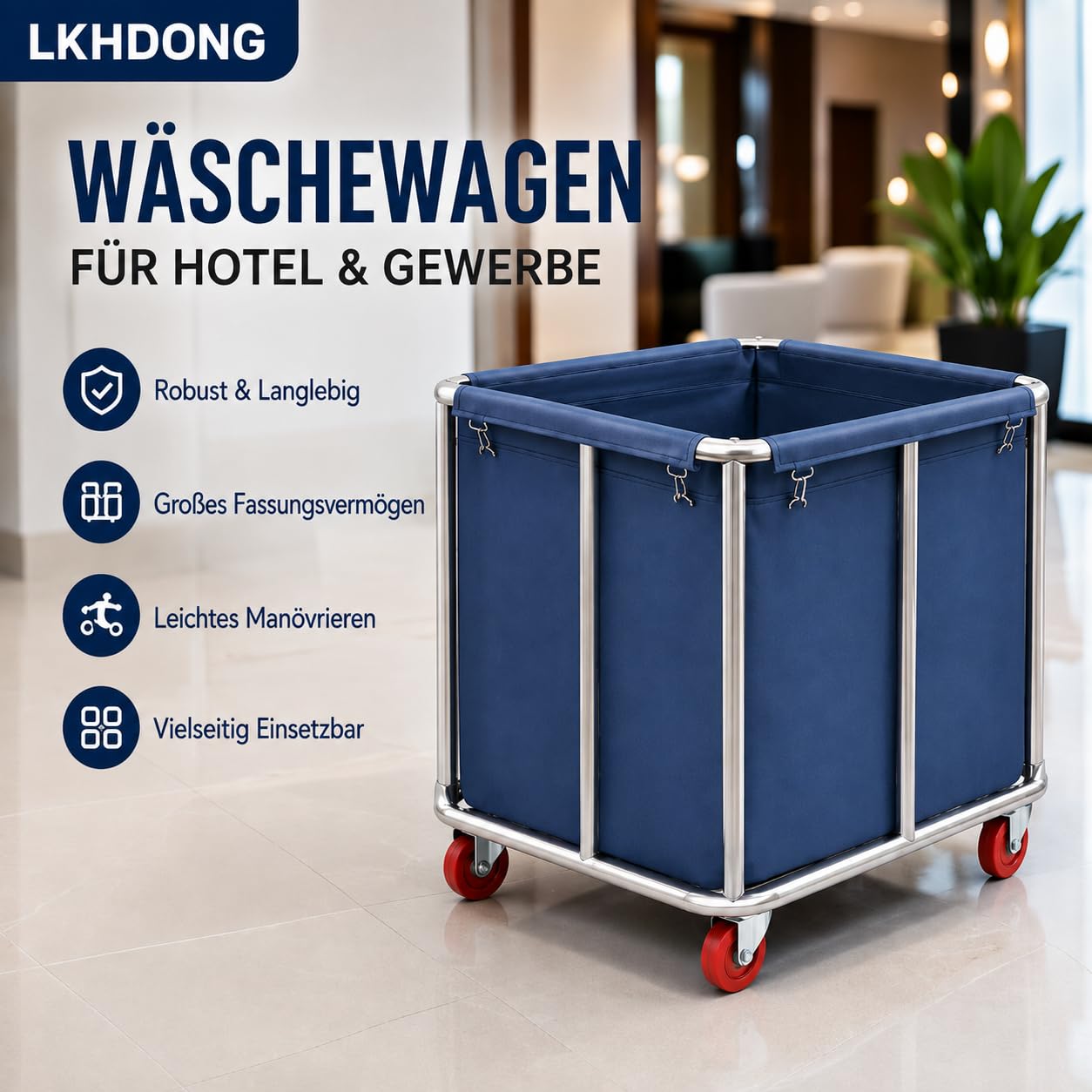 Carrello portabiancheria commerciale con ruote, grande portabiancheria con sacchetti rimovibili, per la biancheria Home Hotel 90 x 65 x 80 cm (blu)