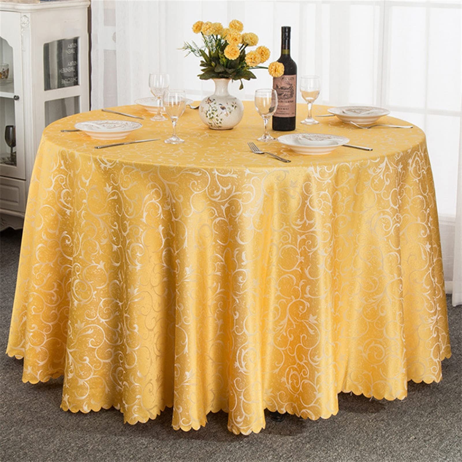 Elegant And Luxurious Luxury Red Round Hotel Dining Tablecloth Square Golden Floral Wedding Table Skirt Cover Decoration Banquets Restaurant Dining Table Cloth Color : D, Size : 340cm (G 160cm round