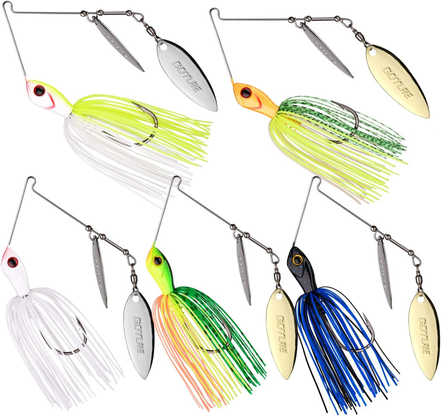 Goture Bass Fishing Lures Spinner Baits Kit Jigs for Bass Fishing Bladed Freshwater Saltwater Metal Double Willow Blade Spinnerbaits Rooster Tail for Salmon Pike Trout Walleye Jigs（3/8 1/2oz） : Sports & Outdoors