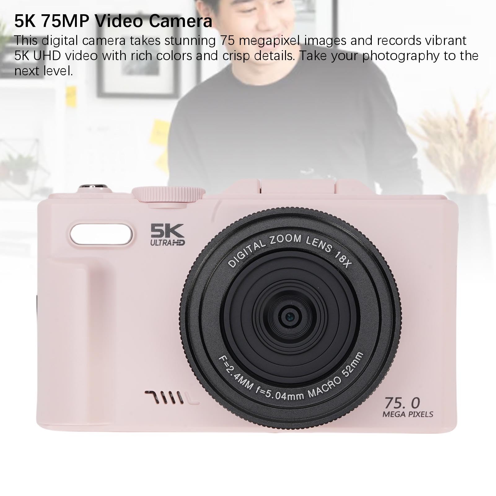 Cámara Digital 5K 75MP, WiFi 18X Zoom 3.0" Pantalla Abatible 180° con Tarjeta de 32GB, Lente Macro de 52mm, Luz de Relleno LED, 19 Filtros para Fotografía y Vlogging