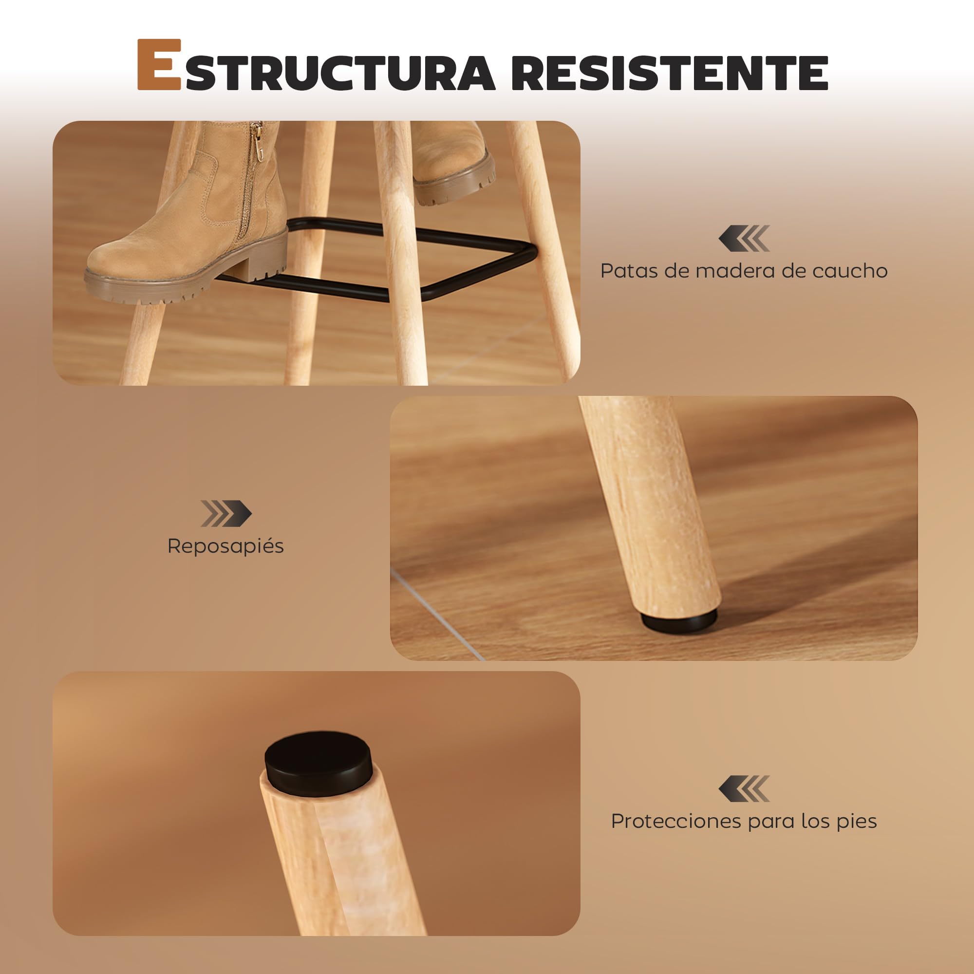 HOMCOM Juego de 2 Taburetes de Bar Taburetes Altos de Cocina Gris | Respaldo, Reposapiés, Patas de Madera, Estilo Moderno, Sillas Altas para Comedor, Salón, Bistró