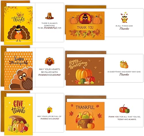 Miniatura 2 de Funnlot Tarjetas de Acción de Gracias, 36 tarjetas de Acción de Gracias a granel con sobres para tarjetas de agradecimiento familiares, otoño,