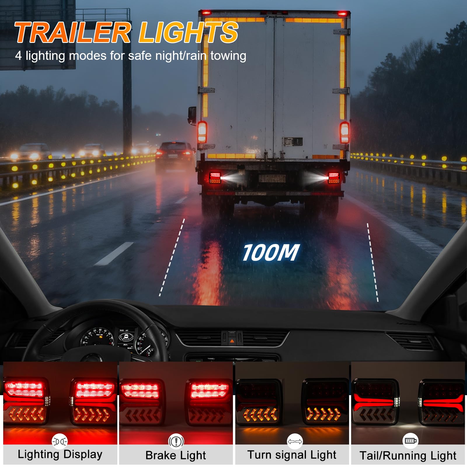 Fanali Posteriori Rimorchio Senza Fili, Magnetico 12V Universale Rimorchio Luci Posteriori Kit con Spina 7Poli per Trattore,RV,Autocarro,Camion, E-Mark