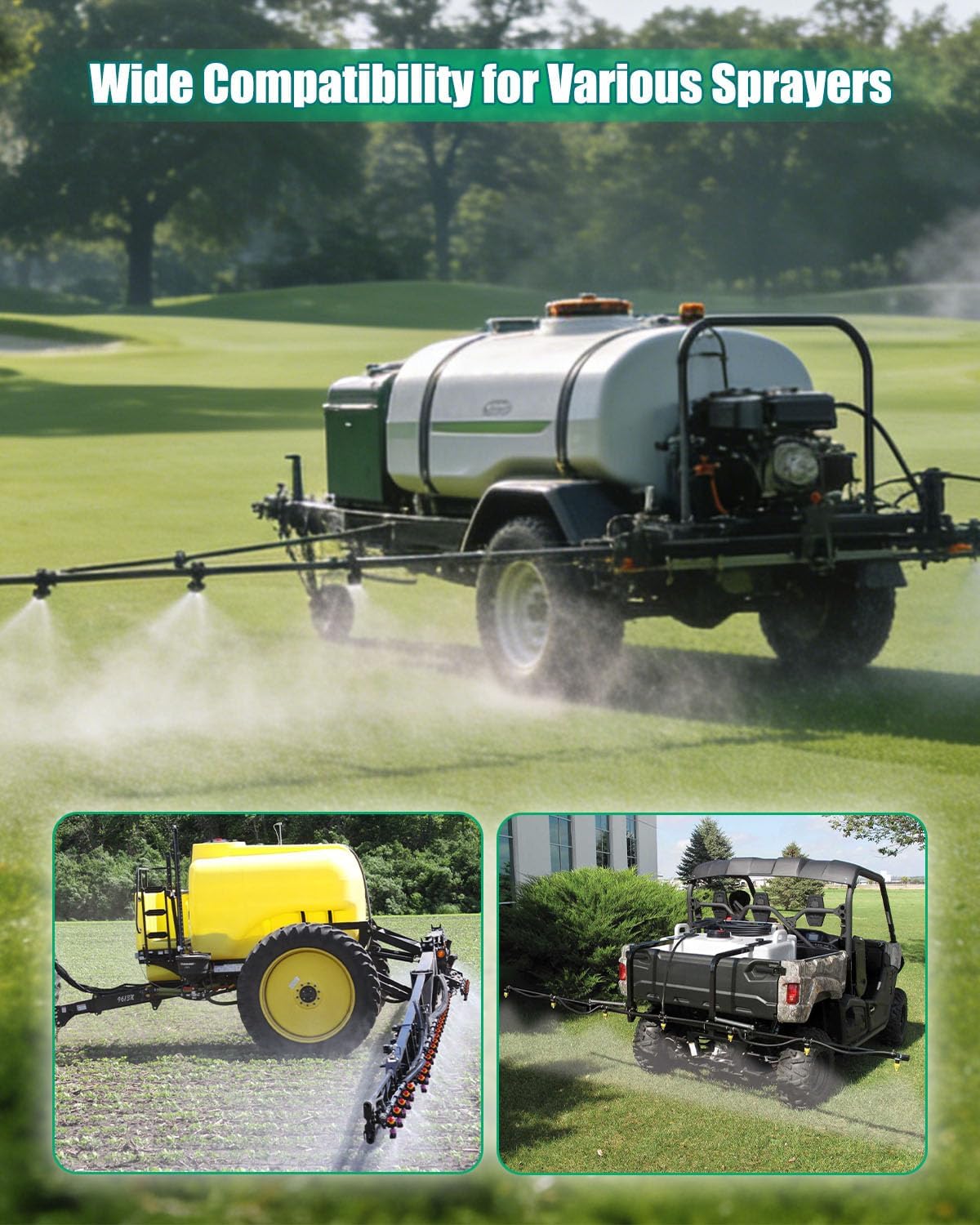 3 Tip Spray Boom Repair Kit with 8001-VS Stainless Steel Nozzles, 3/8" Nozzle Body Elbows & Cross, Tip Screens, Caps, Nuts, 1" Square Boom Clamps for Farm & ATV Sprayers