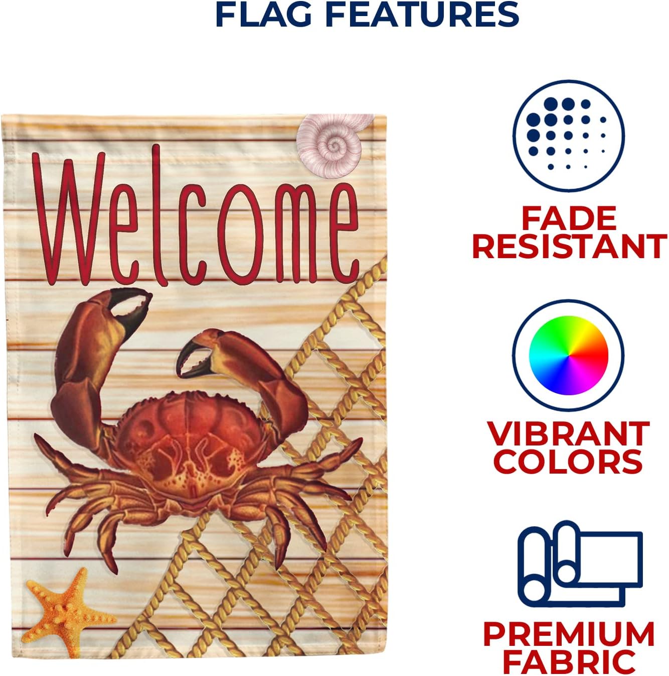 America Forever Welcome Crab House Flag 28 x 40 inch Double Sided Coastal Nautical Tropical Seashell Yard Outdoor Decorative Marine Life Beach Flag