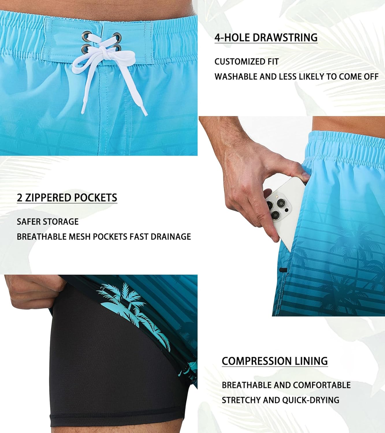 SILKWORLD Mens Swim Trunks 2 in 1 Quick Dry Bathing Suit with Compression Liner Beach Shorts with Zipper Pockets - Image 5