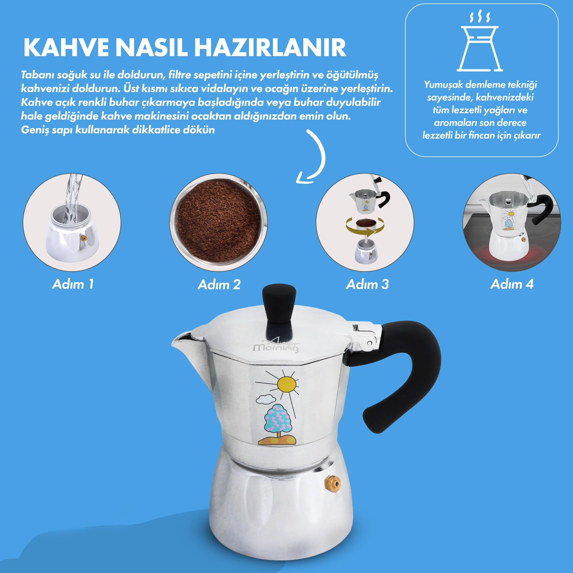 Any Morning | Włoski ekspres do kawy na 6 filiżanek do espresso, ekspres do kawy Moka Pot Coffee Maker - 240 ml