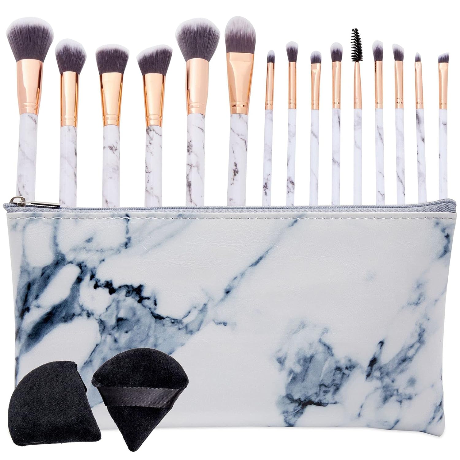 Marble Makeup Brushes Set with Travel Case and Powder Puff (18 Piece Set) : Beauty & Personal Care
