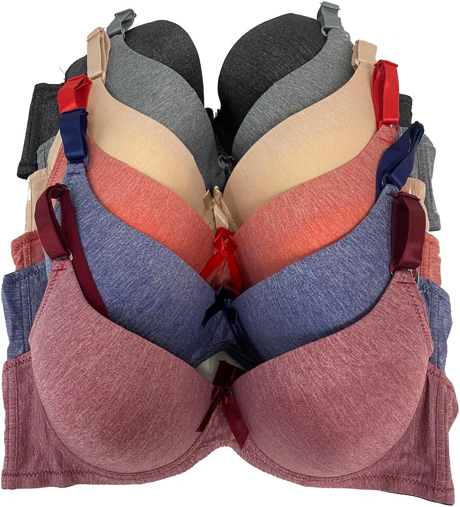 Viola's Secret 6 Pack of Color Print T-Shirt Bras B Cup C Cup and D Cup