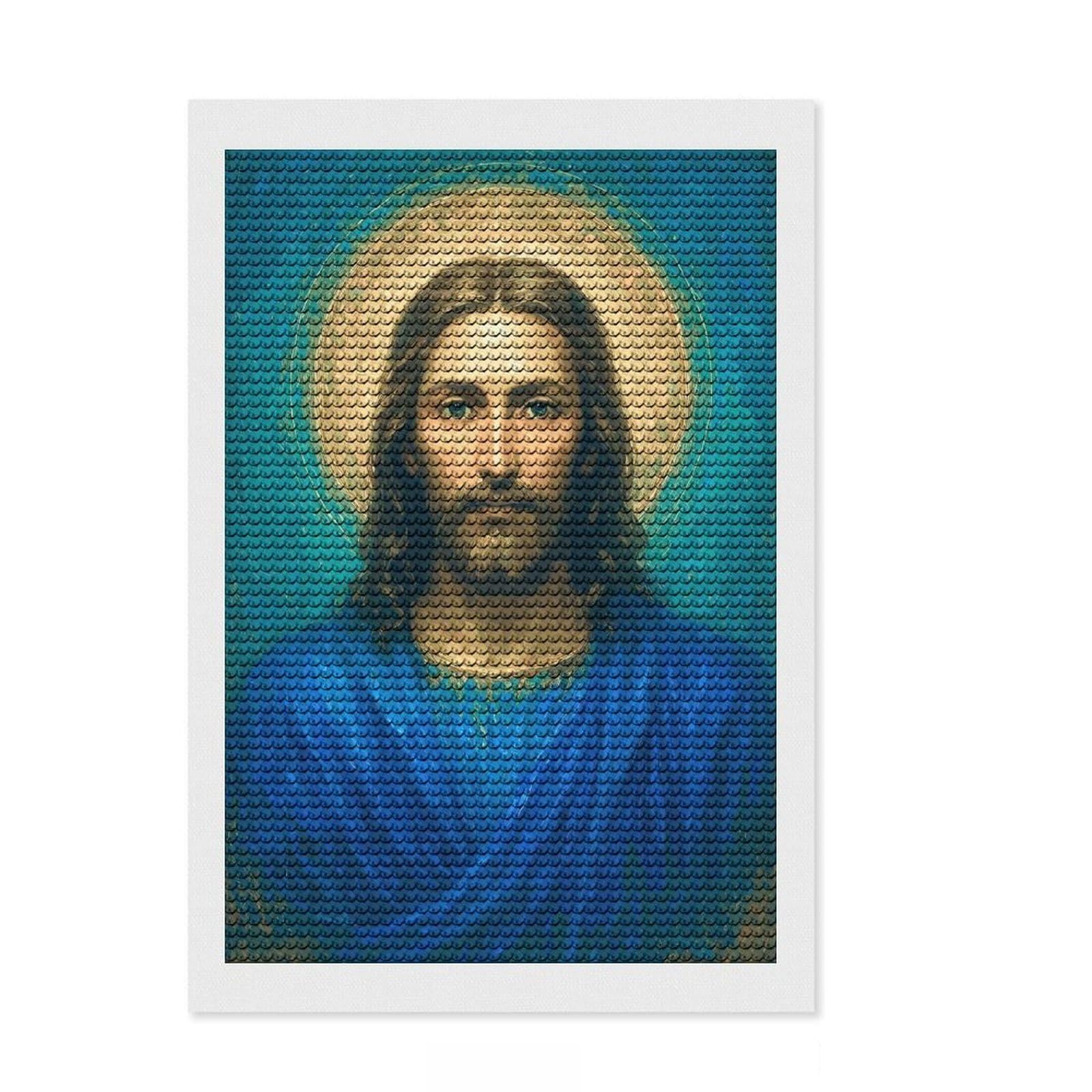 Junmoney Portrait of Jesus Christ with Halo Diamond Painting Kit 8"x12", Relaxing DIY Hobby, Neat Printed Canvas, Home Wall Decor, Thoughtful Handmade Gift