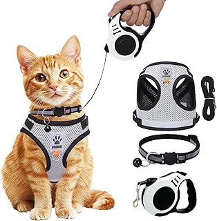 Katzengeschirr mit Leine Ausbruchsicher, Verstellbares und Atmungsaktives Geschirr für Katzen, Sicheres Katzen Geschirr Set mit Leine für Spaziergänge und Outdoor Training (S) product image