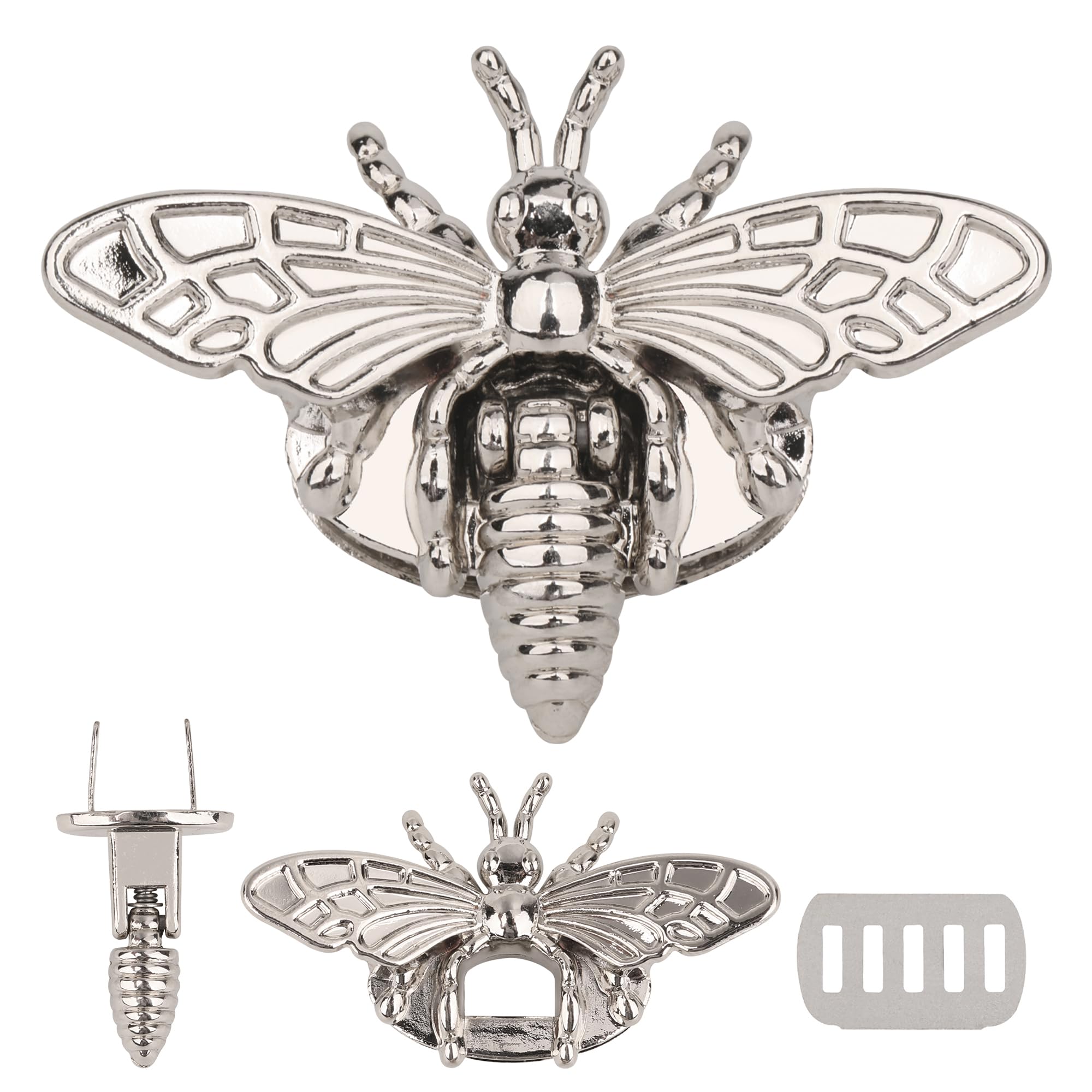 Trimming Shop Metal Bee Shaped Twist Turn Lock, Retro Bag Clasp Hardware for DIY Leather Craft, Handbags, Purses, Shoulder Bags, Decorative Bee Lock, Stylish Handbag Clasp Closure, Silver