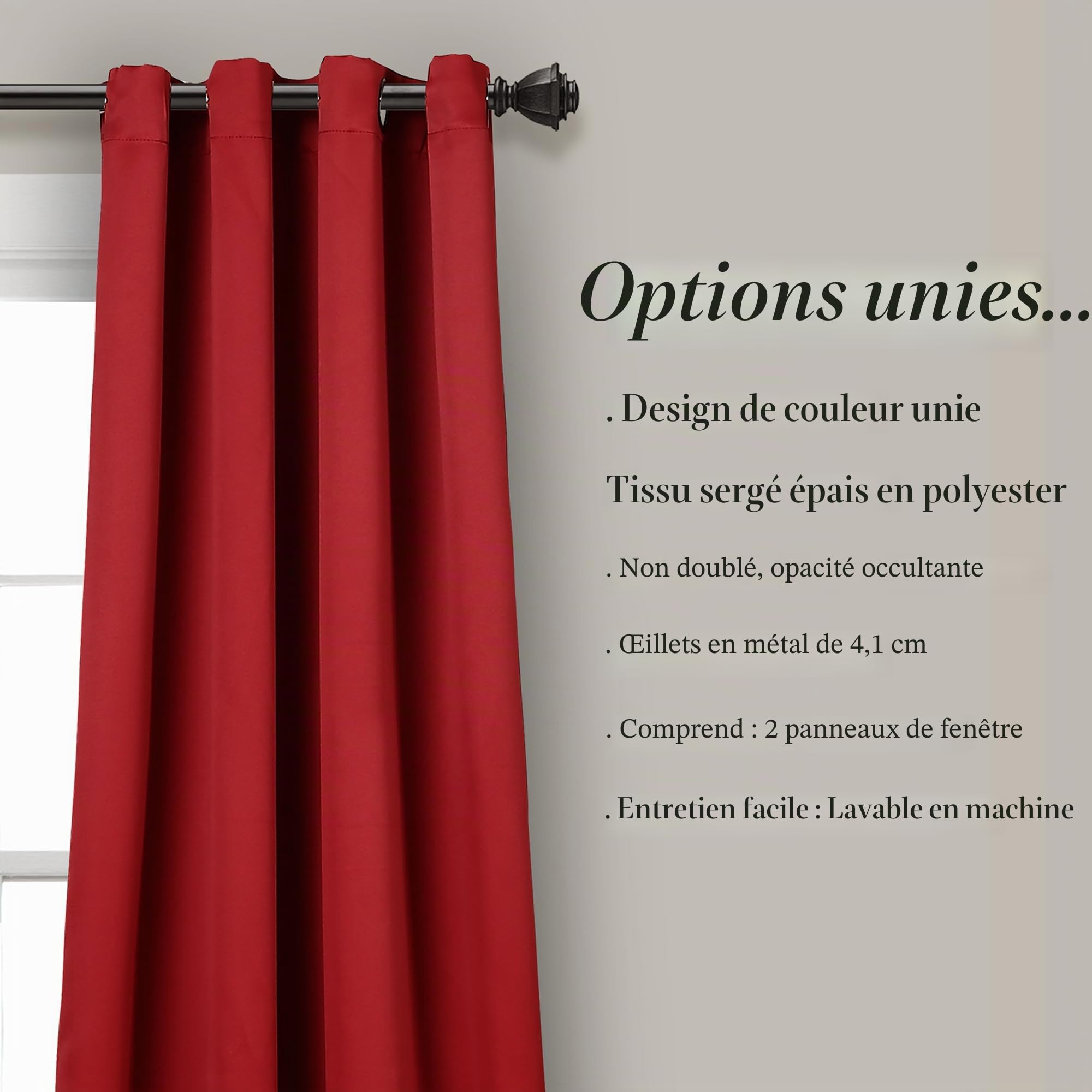 Lush Decor Paire de Rideaux occultants à Isolation Thermique avec œillets, 132,1 cm de Large x 241,3 cm de Long, Rouge