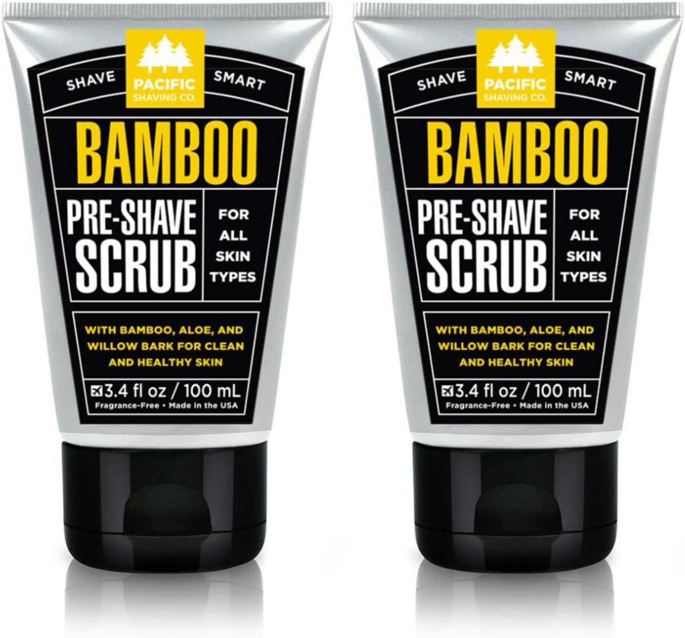 Bamboo Pre-Shave Scrub - Exfoliating Face Scrub & Cleanser - Daily Face Wash for Men with Aloe Vera & Willow Bark Extract - Soothes, Moisturizes & Controls Blemishes (2 Pack)