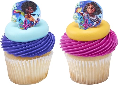 DecoPac Anillos de Encanto, decoraciones de cupcakes con Mirabel y Antonio, adornos multicolor 3D seguros para alimentos, paquete de 24