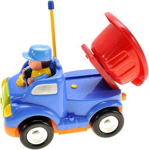 Miniatura 6 de PowerTRC Camión de control remoto de radio de dibujos animados  Coche de construcción RC lindo con música y luz para niños pequeños (azul)