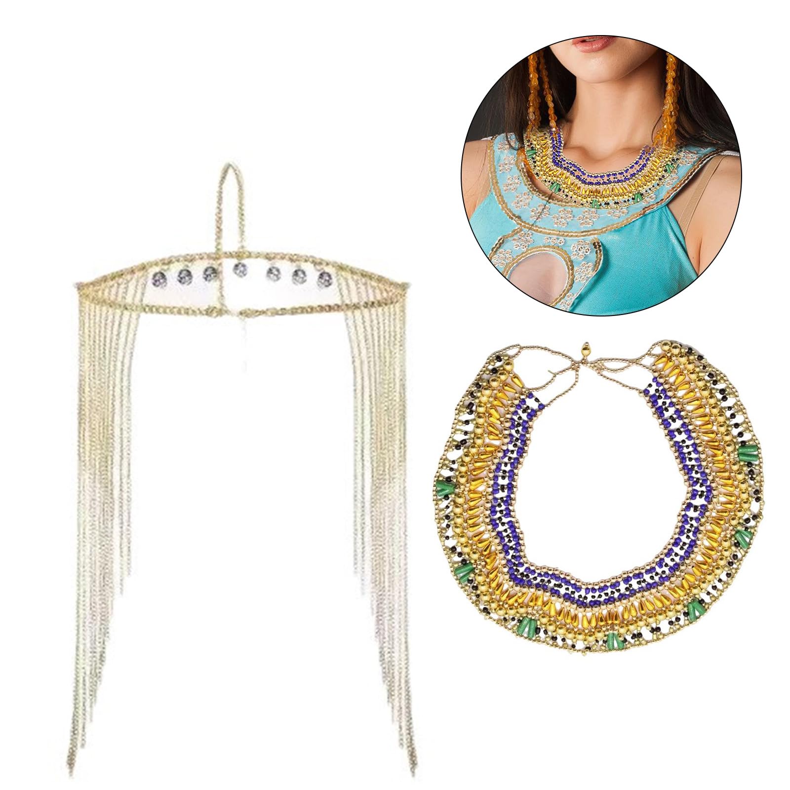 Accessori per travestimento egiziano, da donna, per Halloween, carnevale, con catena, serpente, collare, orecchini, accessori per costumi egiziani