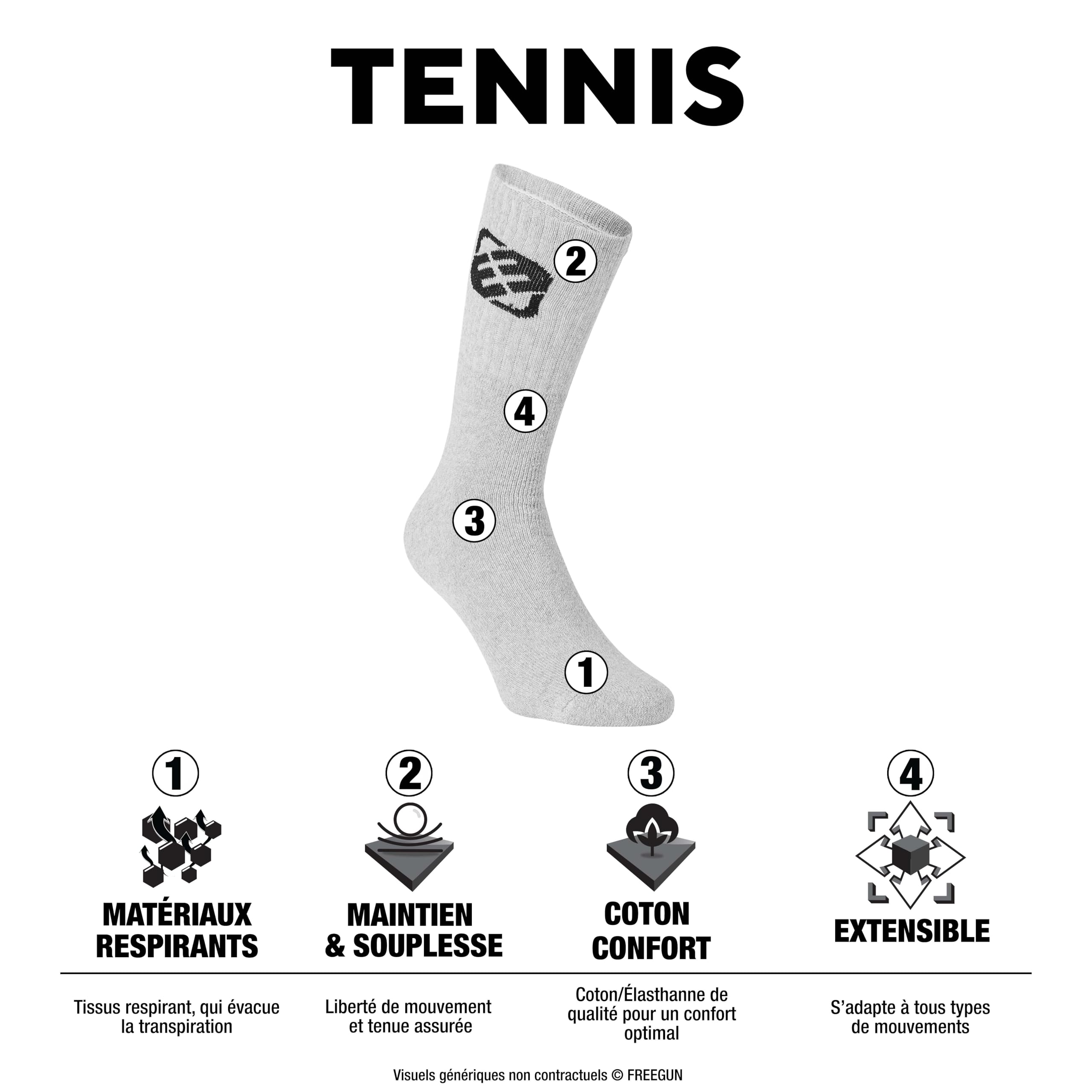 Chaussette Homme Sport Training - Lot de 6 - Chaussettes Hautes Homme, Tennis & Tissage avec Coussinés