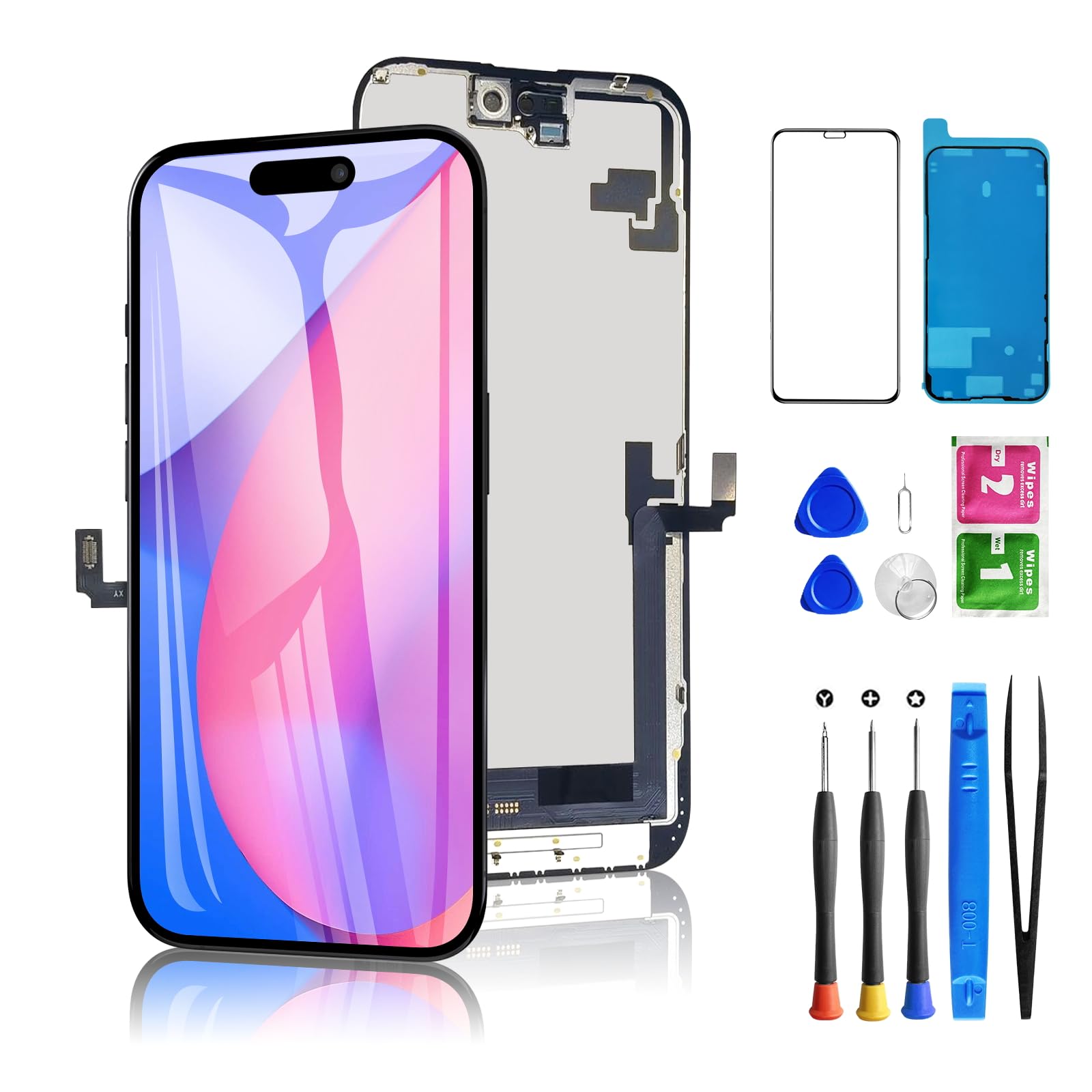 for iPhone 16 Plus Screen Replacement, 6.7 inch LCD Display 3D Touch Full HD Digitizer Frame Assembly, Compatible with A3290, A3082, A3289, A3291 Models, Repair Kit + Screen Tempered Protector