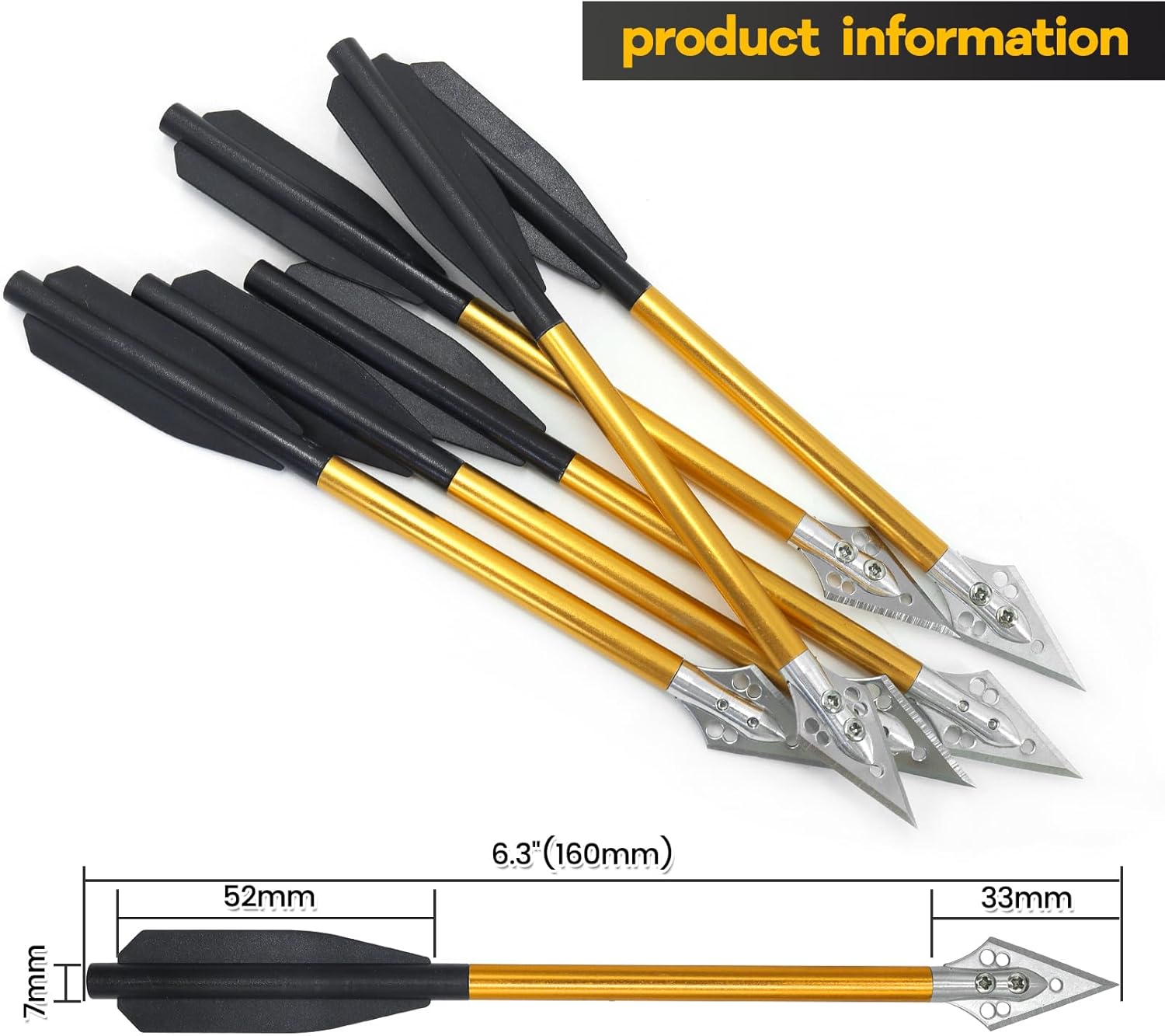 Mini Aluminium Arrows 6.3" Pistol Crossbow Bolts for 50-80lbs Mini Crossbow Pistols for Adults Mini Crossbow Bolts with Replaceable Blade Tips Use for Target Practice Outdoor Hunting Games