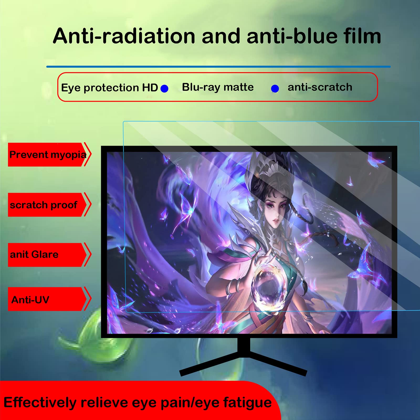 Film Antireflet Mat 20-24 Pouces, Anti Lumière Bleue Protecteur D'écran D'ordinateur Blessure Anti-Rayures, Soulager La Fatigue Oculaire De L'ordinateur,Matte-20.1inch(443x248mm)