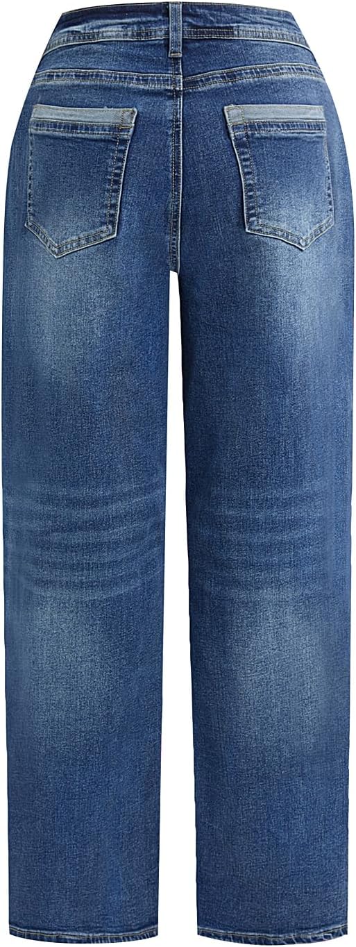 Madrirdma Wide Leg Jeans for Women Mid Waist Straight Stretch Wash Denim Jeans - Image 6
