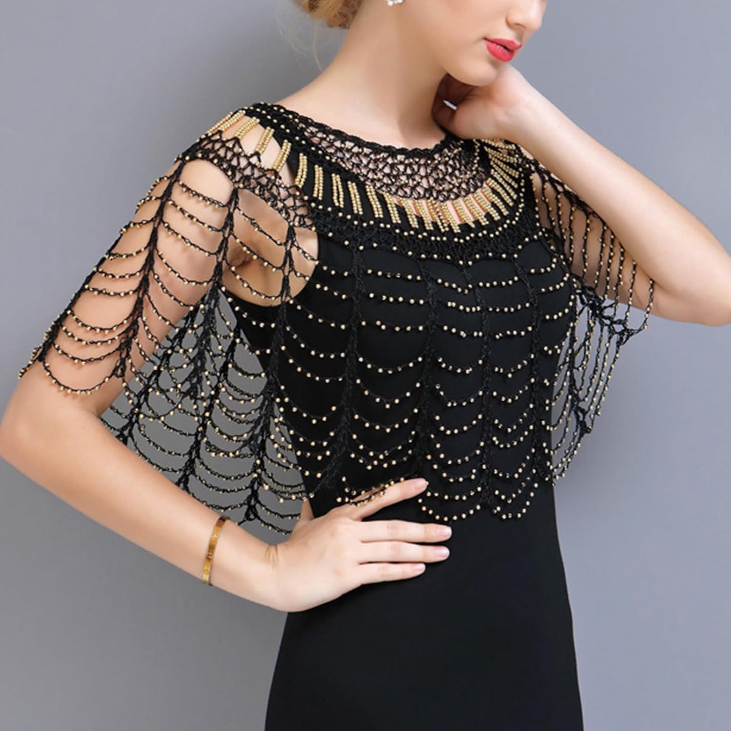 Women's 1920s Beaded Shawl Wrap Evening Cape Shawl for Evening Dresses - Image 8