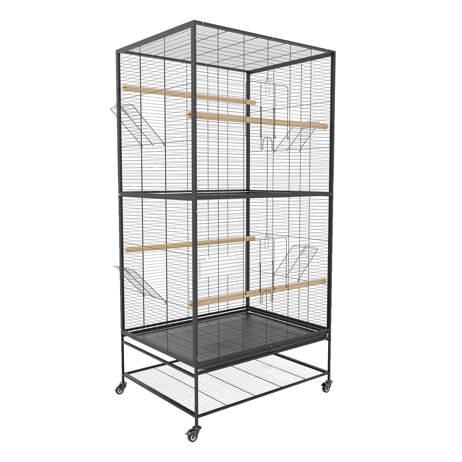Extra Large Heavy Duty Metal Bird Cage with Rolling Stand – Spacious Flight Cage for Parakeets, Cockatiels, African Grey, Conures, Budgies, Lovebirds, Pigeons – Removable Tray, Flat Top,